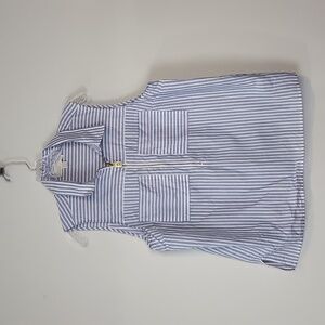 MICHAEL MICHAEL KORS Blue White Stripe Cotton Sleeveless 1/2 Emblem Zip Shirt